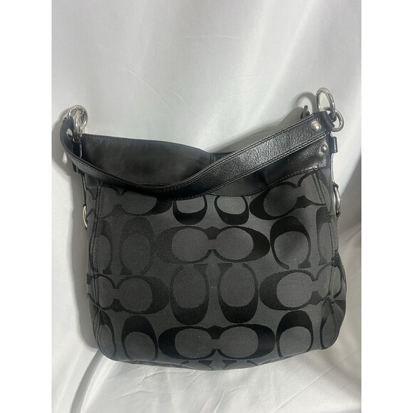 Coach Signature Shoulder Bag-Black and Dark Gray - Picture 2 of 15
